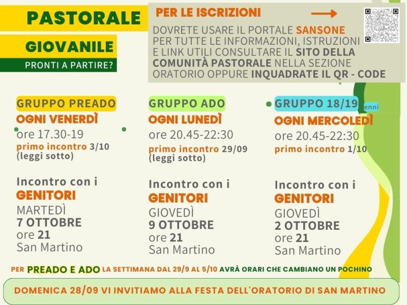 Tutti gli appuntamenti della pastorale giovanile: PREADO, ADO e 18/19enni. INFO&nbsp;iscrizioni.