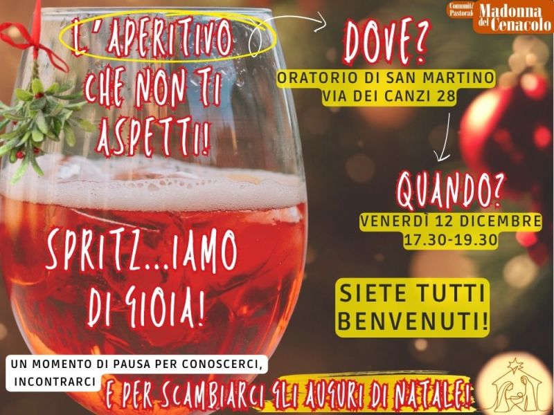 L’aperitivo che non ti aspetti! EDIZIONE NATALIZIA il 12 dicembre alle 17.30 in Oratorio di San&nbsp;Martino