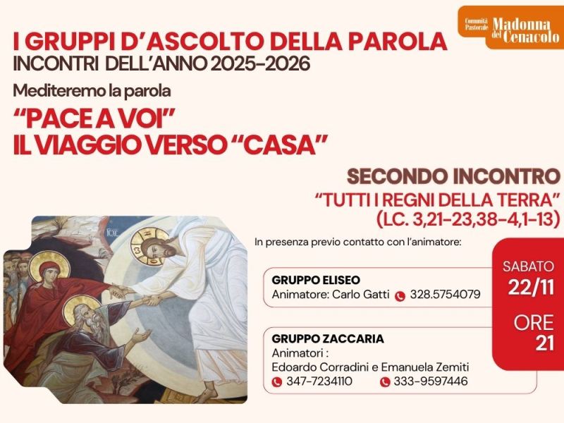 GRUPPI DI ASCOLTO DELLA PAROLA 2025-2026. Prossimo incontro&nbsp;22/11.