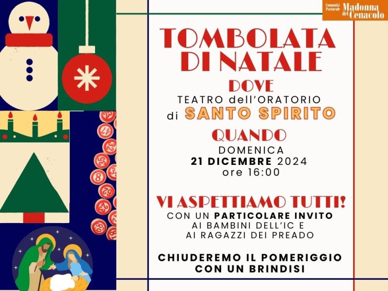 TOMBOLATA DI NATALE in Santo Spirito il 21 dicembre alle&nbsp;16.