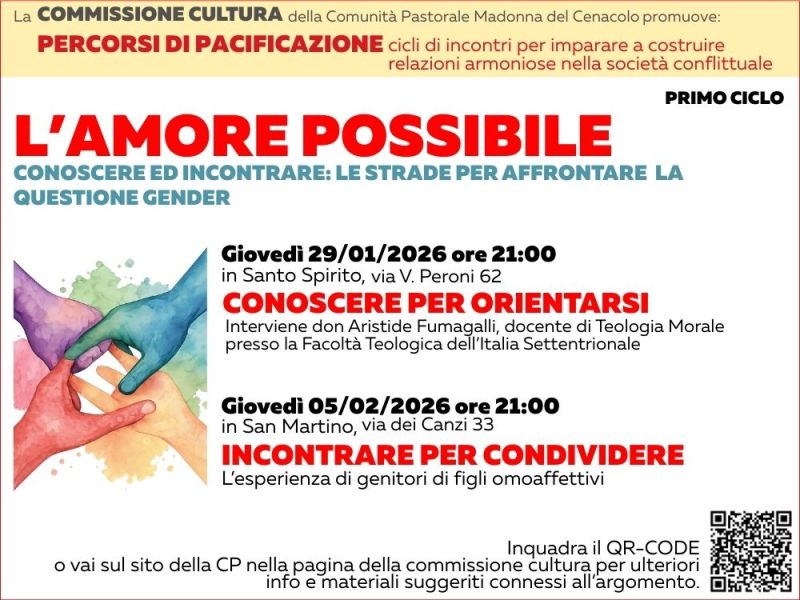 L’AMORE POSSIBILE. Conoscere ed incontrare: le strade per affrontare la questione gender.  INCONTRI 29/01 e&nbsp;05/2