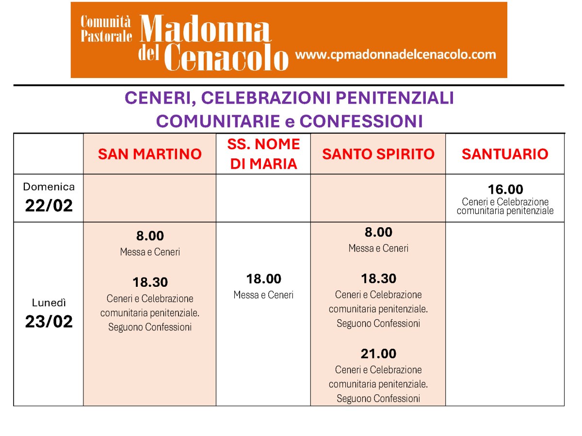 CENERI, CELEBRAZIONI PENITENZIALI COMUNITARIE E&nbsp;CONFESSIONI.