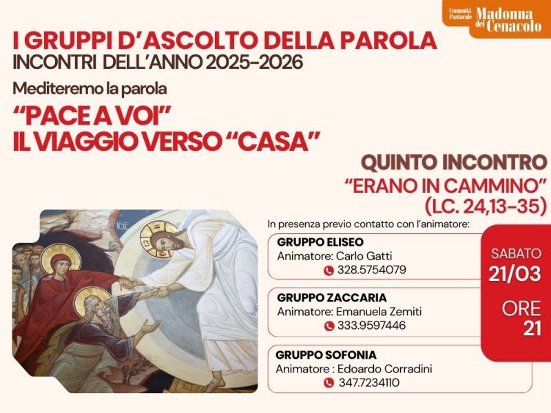 GRUPPI DI ASCOLTO DELLA PAROLA 2025-2026. Prossimo incontro&nbsp;21/03.
