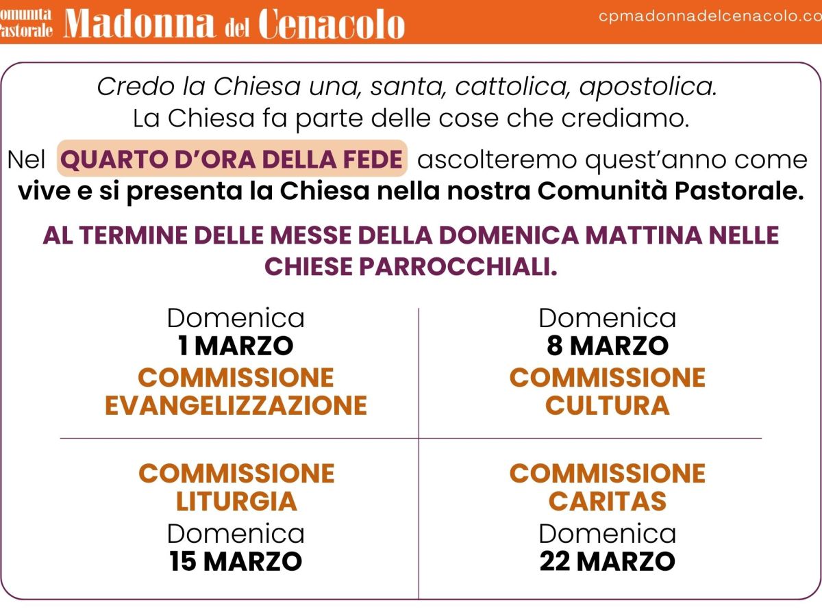 QUARTO D’ORA DELLA FEDE – Quaresima&nbsp;2026