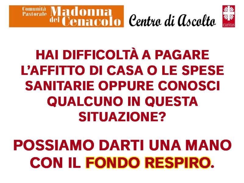 Caritas: Fondo Respiro, un aiuto per pagare l’affitto e le spese sanitarie. Come fare&nbsp;domanda.