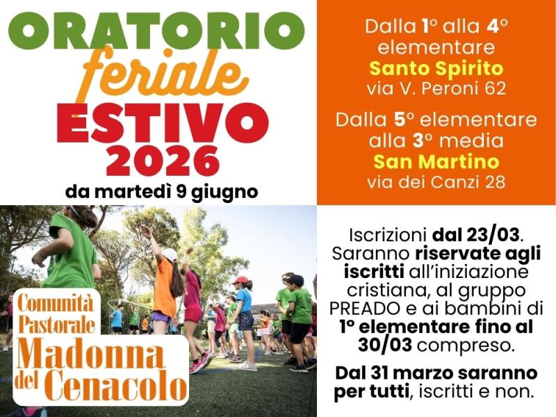 SPECIALE ISCRIZIONI ORATORIO ESTIVO&nbsp;2026